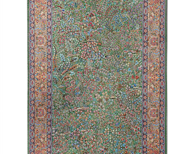 Prayer Rug – Green Floral Ottoman Design, Soft Silk Touch Islamic Gift