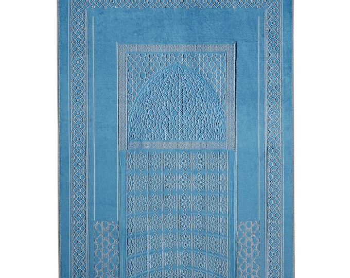 Prayer Rug Blue Turkish Style – Soft Islamic Mat for Women Men – Muslim Gift Idea – Washable Non Slip Prayer Carpet for Home Decor