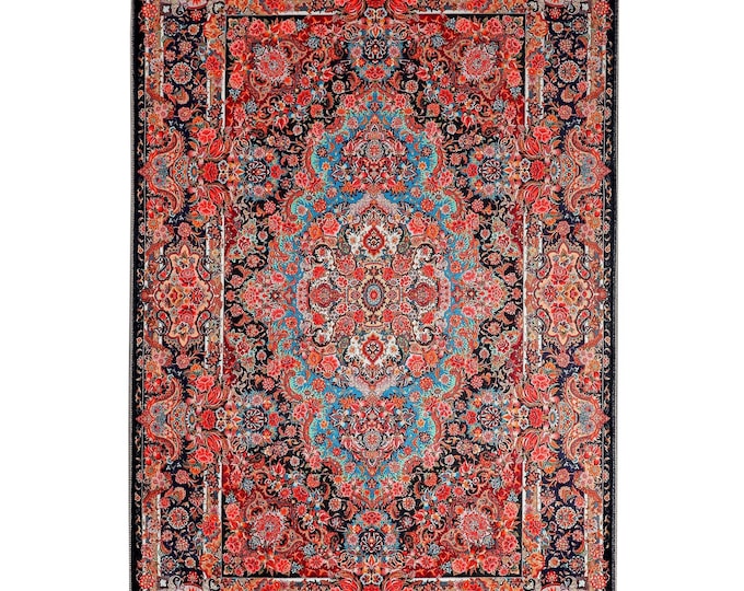 Prayer Rug Red Blue Turkish Carpet – Luxury Islamic Floor Mat for Living Room, Bedroom, Kitchen, Entryway, Office – Muslim Gift 10x14 ft