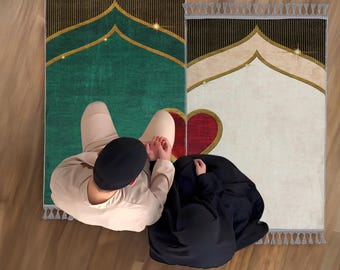 couple prayer mat | Set of 2 Couples | Soft Silk | Personalized Prayer Rug | Islamic Gifts
