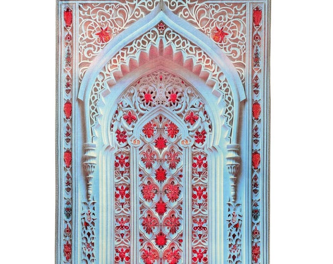Prayer Rug – Blue and Red Turkish Carpet with Arch Motif – Islamic Soft Mat for Prayer Room – Muslim Gift for Men Women Mom or Dad