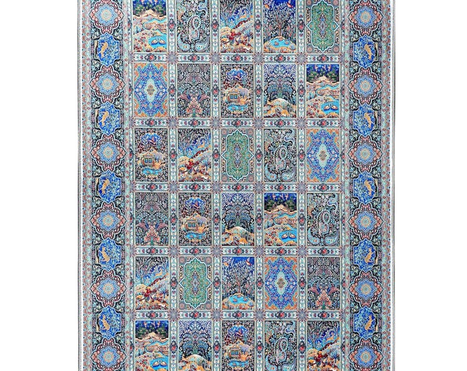 Prayer Rug Blue Persian Mosaic – Islamic Wall Art & Soft Mat for Muslim Home Decor, Living Room, Bedroom –Custom Size Available 3x5 4x6 5x7
