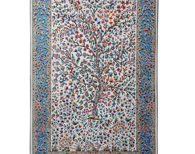 Prayer Rug Tree of Life Turkish Floral Carpet 4x6 ft – Soft Non Slip Islamic Mat Muslim Gift for Mom Dad Women Men Home Wall Decor