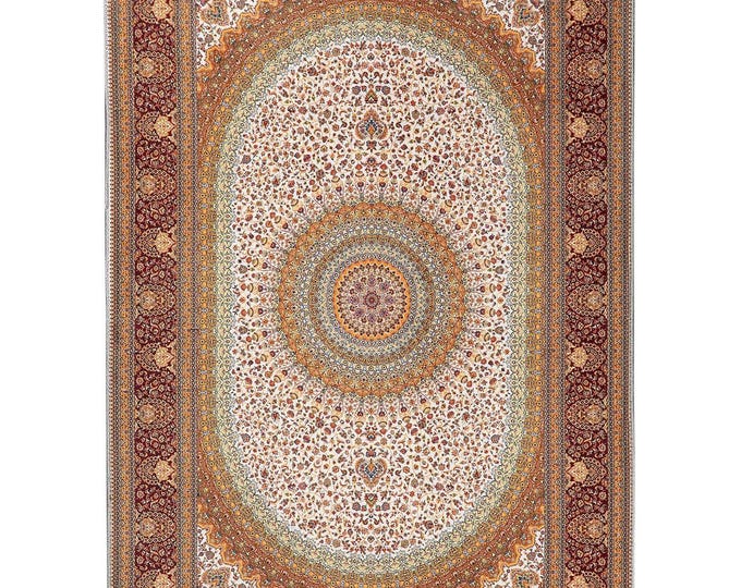Prayer Rug Soft Floral Medallion – Orange Turkish Area Carpet for Bedroom, Living Room, and Entryway – Muslim Home Décor Custom Sizes 6x9