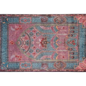 personalised Prayer Mat Pink Blue Floral Mihrab Silky Soft Gebetsteppich Muslim Prayer Rug image 2