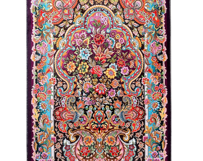 Women's Islamic Prayer Rug – Silk-Feel Seccade with Colorful Roses, Ultra-Soft Texture, Elegant Gift for Mom, Ramadan or Eid