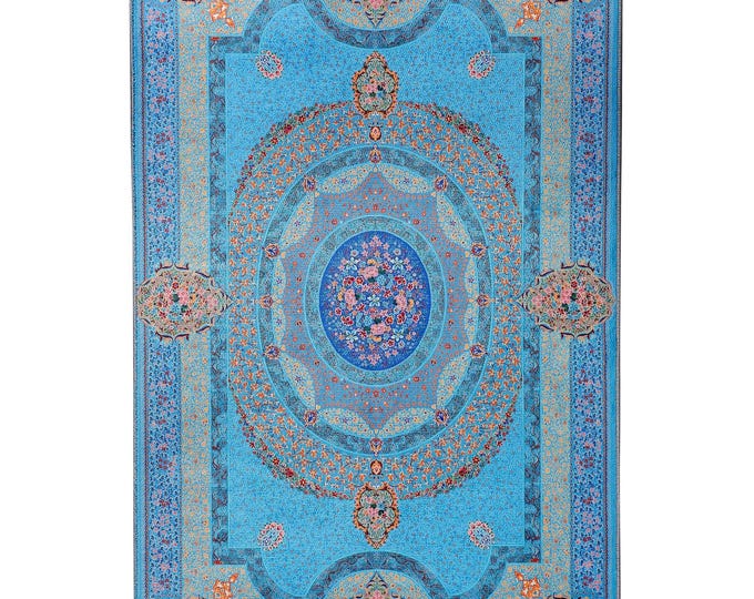 Prayer Rug – Turquoise Turkish Rug –Sky Blue Floral Medallion Design –Oriental Carpet for Living Room, Bedroom, Office, Entryway –Home Decor