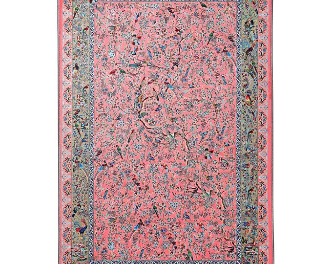 Prayer Rug Pink Floral Bird – Decorative Wall Hanging Area Rug Custom Size for Living Room Office Meditation 3x5 4x6 5x7  6x9 8x8 10x12 5x8