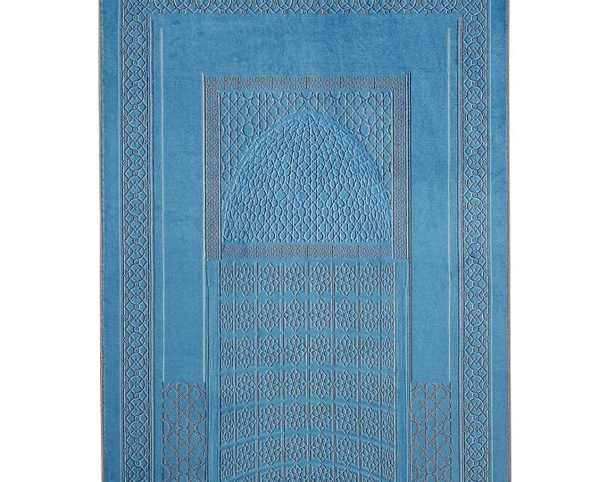 Prayer Rug | Blue Self-Patterned Islamic Mat | Elegant Turkish Design | Foldable, Washable, Custom Size | Perfect Muslim Gift For Muslim