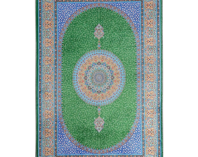 Prayer Rug Turkish Green Medallion Islamic Area Rug – Muslim Home Decor Carpet for Living Room Bedroom Entryway 4x6 5x7 5x8 ft