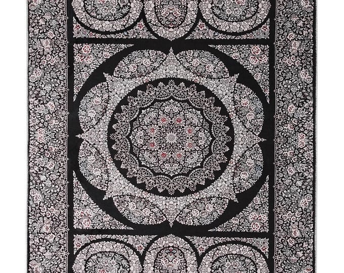 6x9 Soft Turkish Area Rug : Plush Black Floral Carpet for Living Room & Home Décor