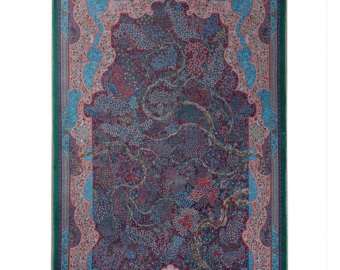 Prayer Rug – Emerald Green and Navy Floral Mat with Tassels – Persian Turkish Islamic Gift Carpet for Ramadan or Muslim Home