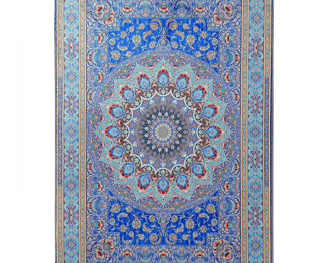 Prayer Rug Blue Orange Turkish Carpet – Luxury Islamic Gift Mom Dad Women Men – Wall Hanging Decor Living Room Bedroom Custom Size 3x5 4x6