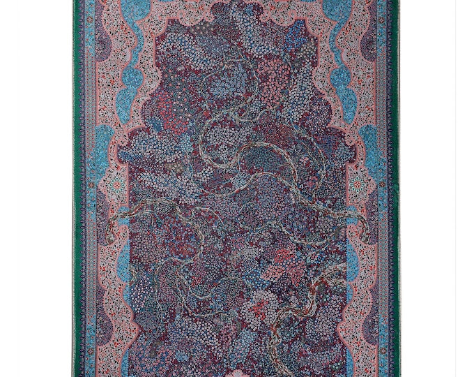 Prayer Rug Dark Blue Green Floral Turkish Carpet – Luxury Islamic Home Decor for Prayer Room, Living Room, Bedroom – Gift for Women Men Mom