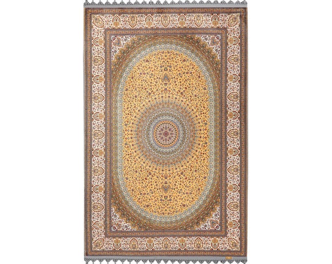 Prayer Rug – Yellow and Cream Ottoman Velvet Mat – Soft Turkish Islamic Carpet – Muslim Gift for Ramadan, Eid or Prayer Room Use