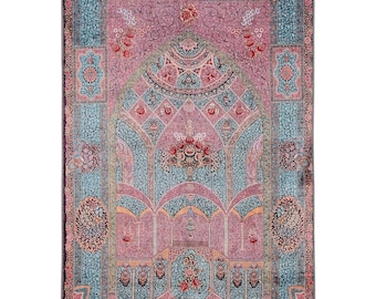 personalised  Prayer Mat Pink Blue Floral Mihrab Silky Soft Gebetsteppich Muslim Prayer Rug