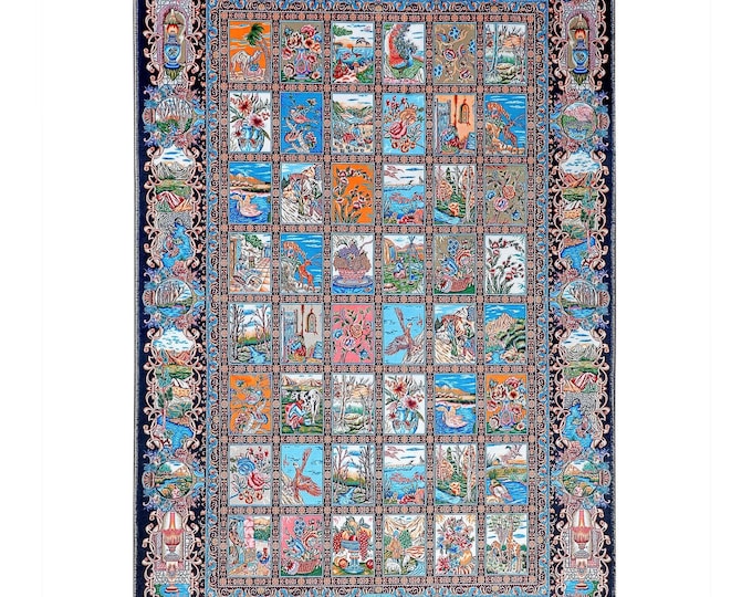 Unique Patchwork Animal Scene Rug – Vintage Decorative Carpet for Home or Office – 3x5 4x6 5x7 6x8 8x8 ft