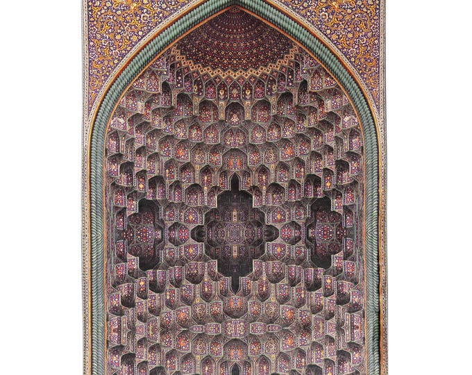 Prayer Rug – Purple and Gold 3D Mihrab Dome Design – Islamic Mat for Muslim Prayer – Gift for Dad, Him, Husband, Friend, Decor