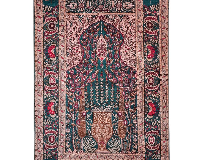 Prayer Rug – Soft Large Turkish Ottoman Motif Design | Deep Green Islamic Mat | Luxury Personalized Seccade | Perfect Muslim Gift