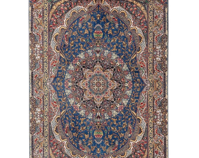 Prayer Rug Blue Turkish Carpet – Luxury Islamic Gift for Mom Dad Women Men – Living Room Decor Bedroom Wall Hanging Custom Size 3x5 4x6 5x7