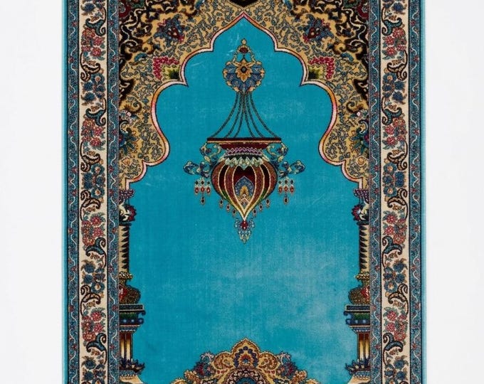 Prayer Mat  Blue Turkish silk Prayer Rug  Islamic Muslim Gift