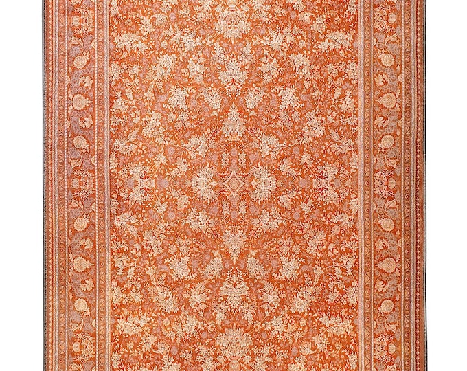 Prayer Rug orange Turkish Carpet – Luxury Islamic Gift for Mom Dad – Medallion Floral Area Rug Living Room Bedroom Custom Size  10x12 4x6 ft