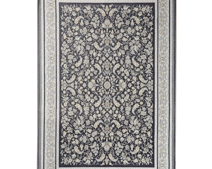 Prayer Rug Gray Cream Floral Turkish Carpet – Luxury Islamic Floor Mat for Living Room, Bedroom, Office, Entryway, Kitchen – Muslim Gift 5x7