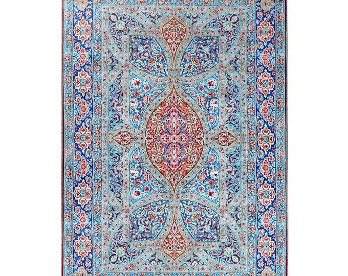 Prayer Rug Light Blue Turkish Carpet – Luxury Classic Islamic Home Decor for Prayer Room, Living Room, Bedroom – Gift for Women Men Mom Dad