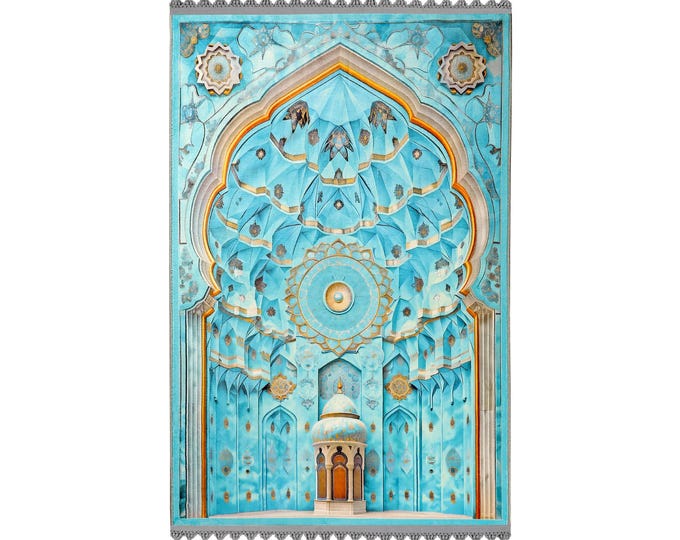 Prayer Rug - Turquoise Dome Mihrab Design - Soft Islamic Mat for Women - Turkish Prayer Rug - Wall and Floor Muslim Decor
