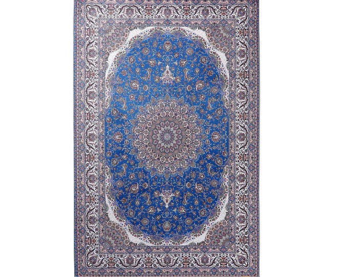 Prayer Rug Blue Medallion Turkish Carpet – Traditional Islamic Floor Mat 3x5 4x6 8x8 ft Soft Home Decor Elegant Gift for Living Room Bedroom