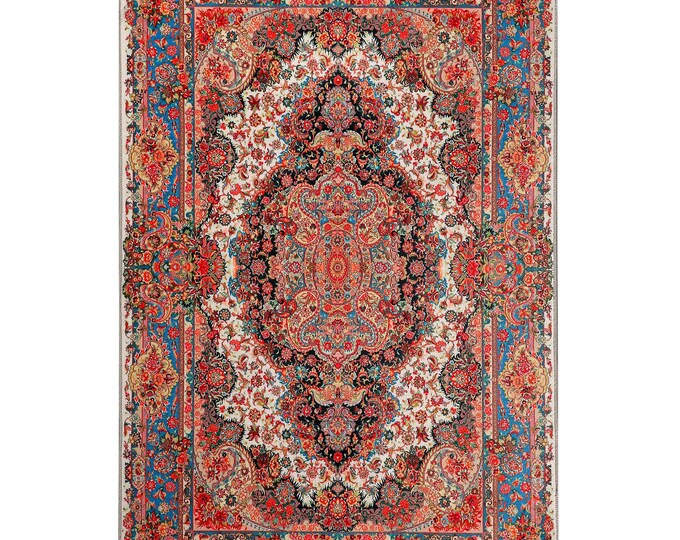 Prayer Rug – Persian Area Carpet – Red Blue Living Room Mat – Decorative Islamic Rug – Soft Woven Floor Accent – Turkish Design