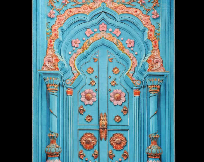 Prayer Rug – Turquoise Blue Floral Door Design – Turkish Prayer Mat with Soft Texture for Wall and Floor – Islamic Gift for Her or Him