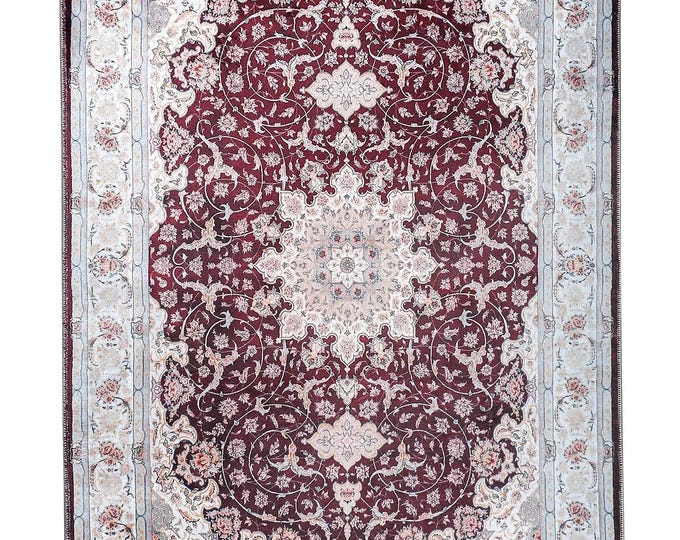 Prayer Rug Red Turkish Carpet – Luxury Islamic Gift for Mom Dad – Medallion Floral Area Rug Living Room Bedroom Custom Size  8x8 ft