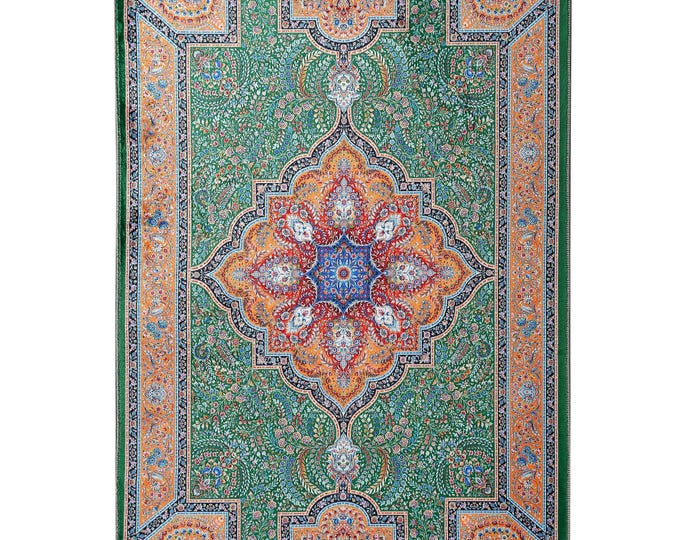 Prayer Rug  | Soft Green Turkish Carpet | Silky Islamic Prayer Mat | Luxury Muslim Gift for Home & Housewarming | Elegant Prayer Mat