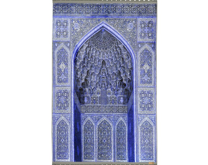 Prayer Rug – Turkish Blue Mosque Qibla Mat – Luxury Islamic Prayer Mat – Muslim Gift for Men Women Mom Dad – Personalized Prayer Mat
