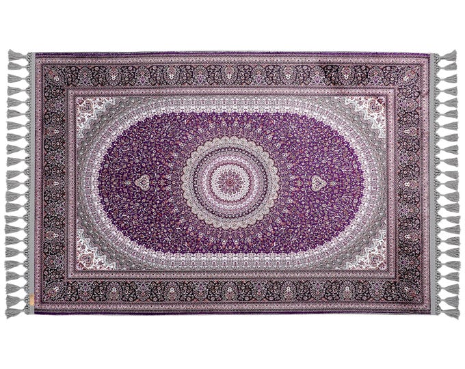 Prayer Rug Purple Traditional Islamic Carpet for Muslim Home – Gift for Mom Dad Women – 5x7 ft Medallion Floor Mat for Entryway