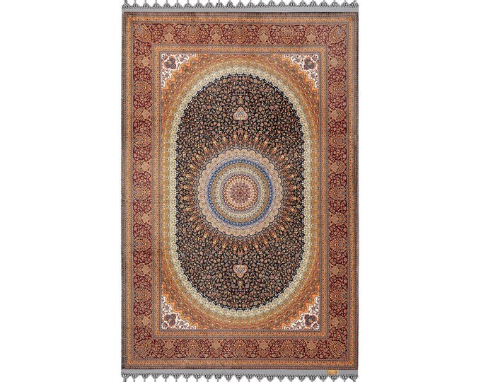 Prayer Rug –Black  Carpet – Turkish  Area Rug with Floral Medallion – Elegant Oriental Rug for Hotel Lobby, Bedroom, Living Room, Entryway
