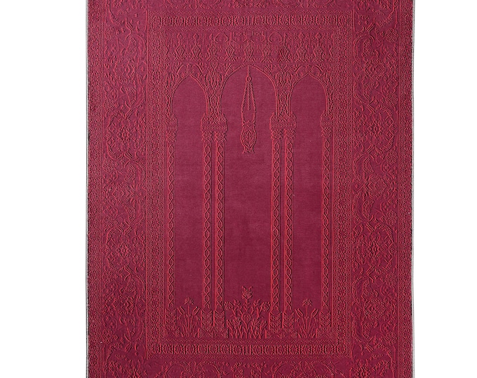Prayer Rug Red Solid Color – Minimal Turkish Muslim Mat for Men Women – Washable Soft Islamic Carpet – Non Slip Gift for Prayer Room
