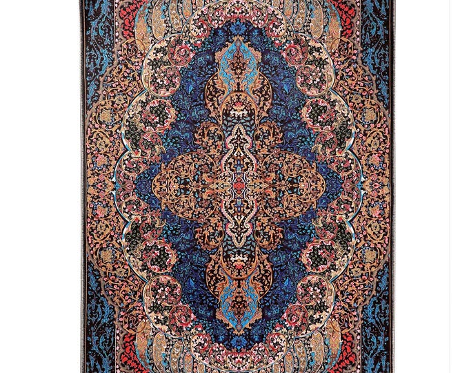 Prayer Rug Dark Blue Floral Turkish Carpet – Luxury Islamic Home Decor for Prayer Room, Living Room, Bedroom – Elegant Gift for Women Men