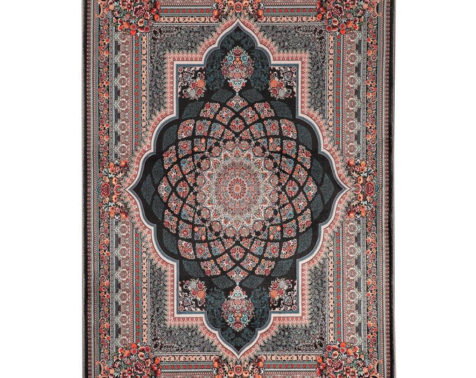 Prayer Rug Luxury Turkish  Carpet – Multicolor Floral Medallion Islamic Floor Rug for Living Room Bedroom Entryway – Custom Size 5x7 ft 8x10