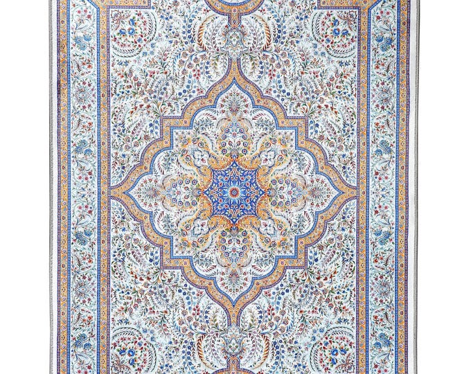 Ottoman Blue Prayer Rug | Extra Soft   Luxurious Islamic Mat | Custom Size Muslim Gift  | Turkish Carpet For Home Decor