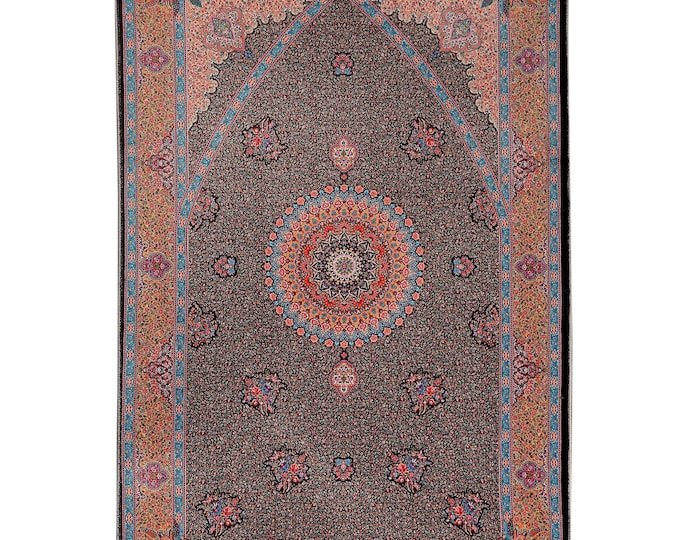 Prayer Rug Black Red Floral Islamic Carpet – Luxury Muslim Gift for Prayer Room, Mom Dad Women Men – Soft Non Slip Custom Size 4x6 ft