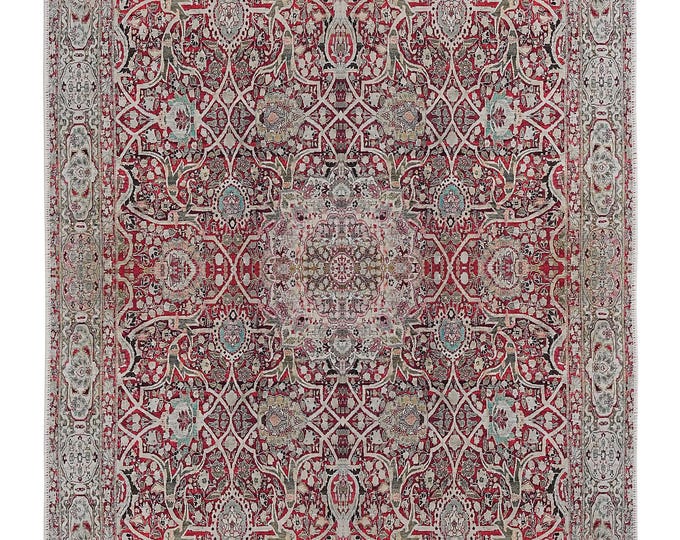 Red Turkish Kilim Rug: Floral 4x6 Entryway Carpet, Living Room Home Decor