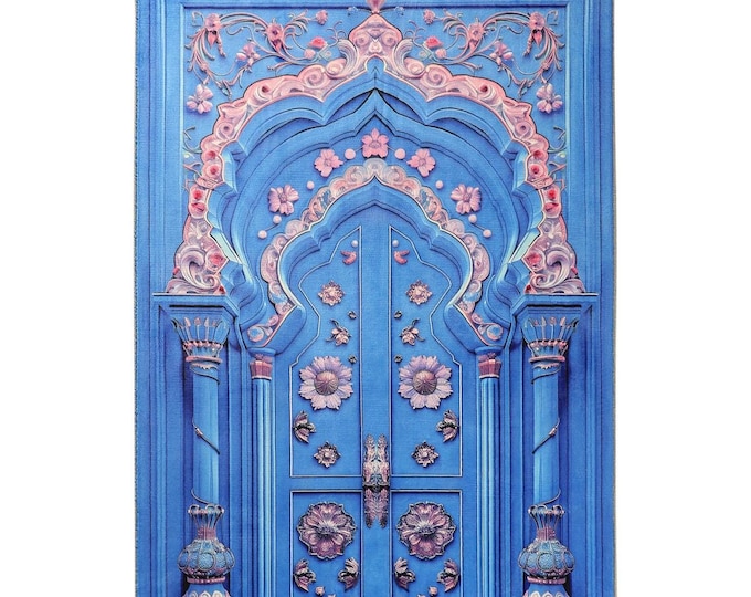 Prayer Rug – Blue and Pink Turkish Islamic Mat with Arch Floral Design – Muslim Gift for Prayer Room – Soft Non Slip Carpet for Her Him