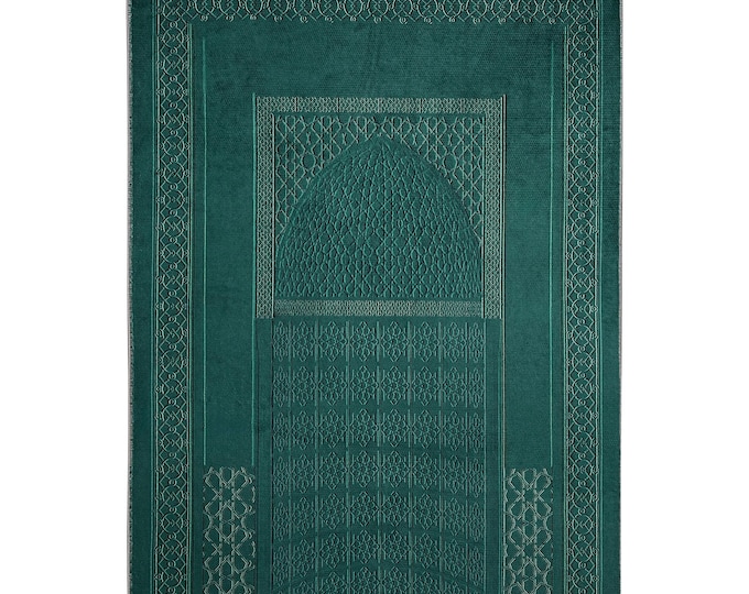 Prayer Rug Green Solid Color – Minimalist Turkish Muslim Mat for Men Women – Washable Soft Islamic Carpet – Non Slip Gift Idea