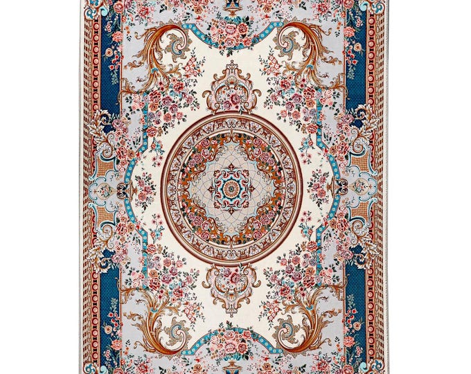 Prayer Rug Ivory Floral Turkish Carpet – Luxury Islamic Gift for Home Decor Bedroom Living Room Office Hotel Lobby Custom Size 6x9 ft
