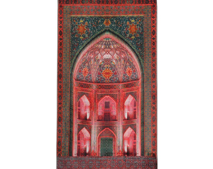 Prayer Rug – Deep Red and Green Mihrab Design – Soft Velvet Islamic Mat for Wall Display and Gift Use – Custom Sizes Available