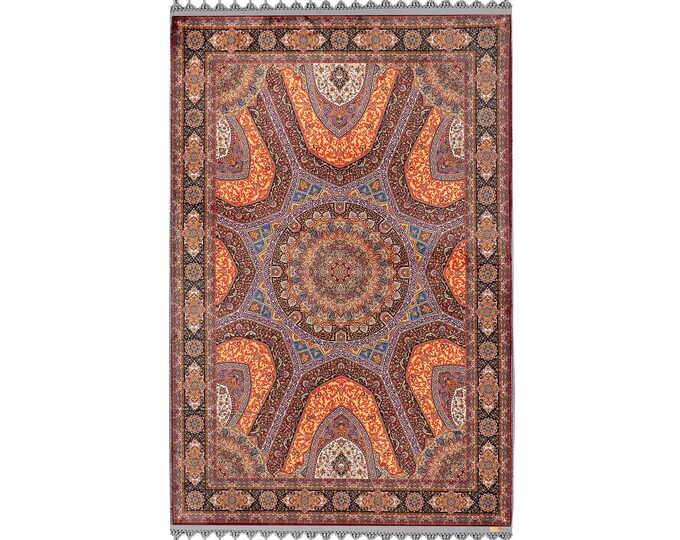 Prayer Rug Turkish Carpet – Orange Mandala Islamic Floor Mat for Muslim Home Decor Mom Dad Women Men Gift Custom Size 3x5 4x6 5x7 6x9   8x8