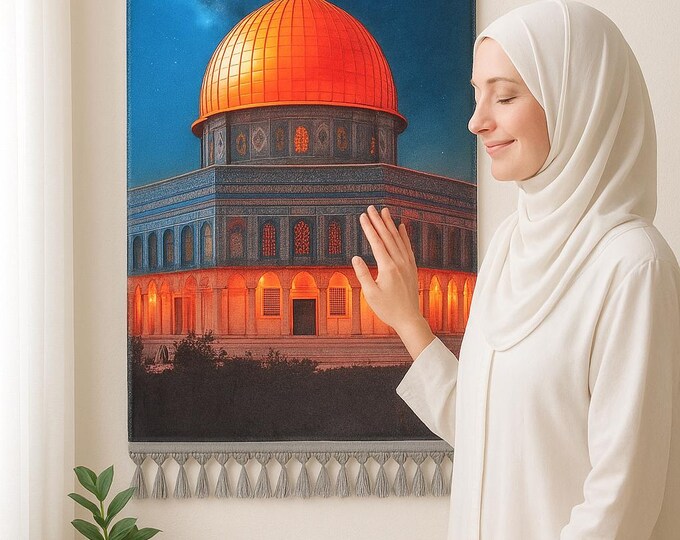 Prayer-Rug–Al-Aqsa-Mosque-Design–Dome-of-the-Rock-Islamic-Wall-Hanging–Muslim-Decor–Spiritual-Gift–Prayer-Room-Floor-Rug