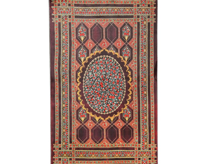 Burgundy Yellow Prayer Rug – Classic Islamic Mat for Home – Soft Non-Slip Surface – Unique Muslim Gift for Ramadan or Daily Use